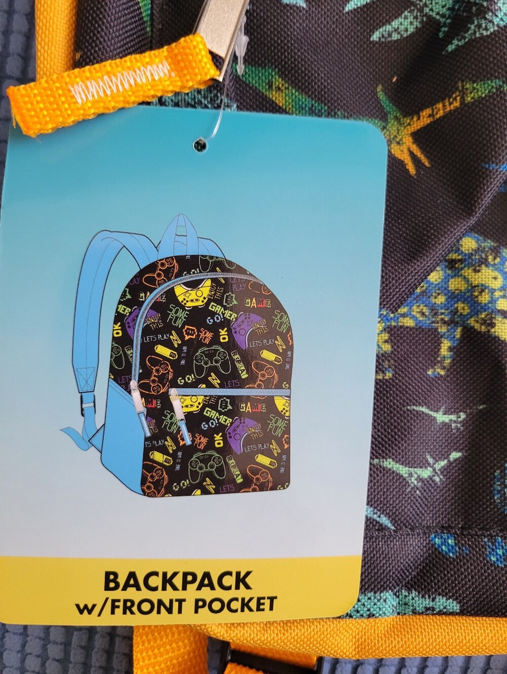 Kids Dinosaur Print Backpack in Teal & Yellow-Orange NWT - Picture 3 of 4